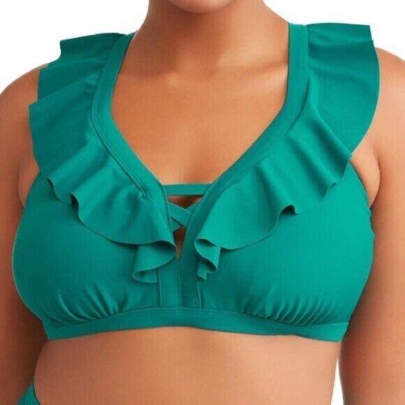 Terra & Sky Ruffle Bikini Top 14W Cabo Blue - Picture 1 of 4